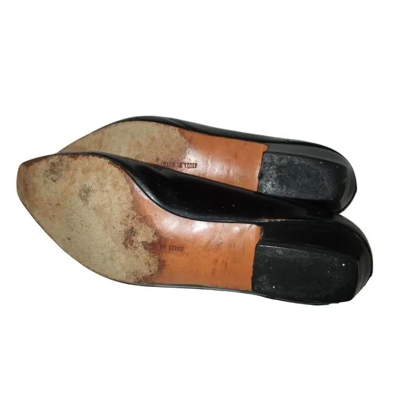 Salvatore Ferragamo Black Patent Leather Squared Almond Toe Low Pumps